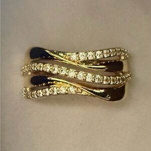 NEW! Pretty Bird Jewelry Gold Tone Women's Wave Ring with Clear Stones